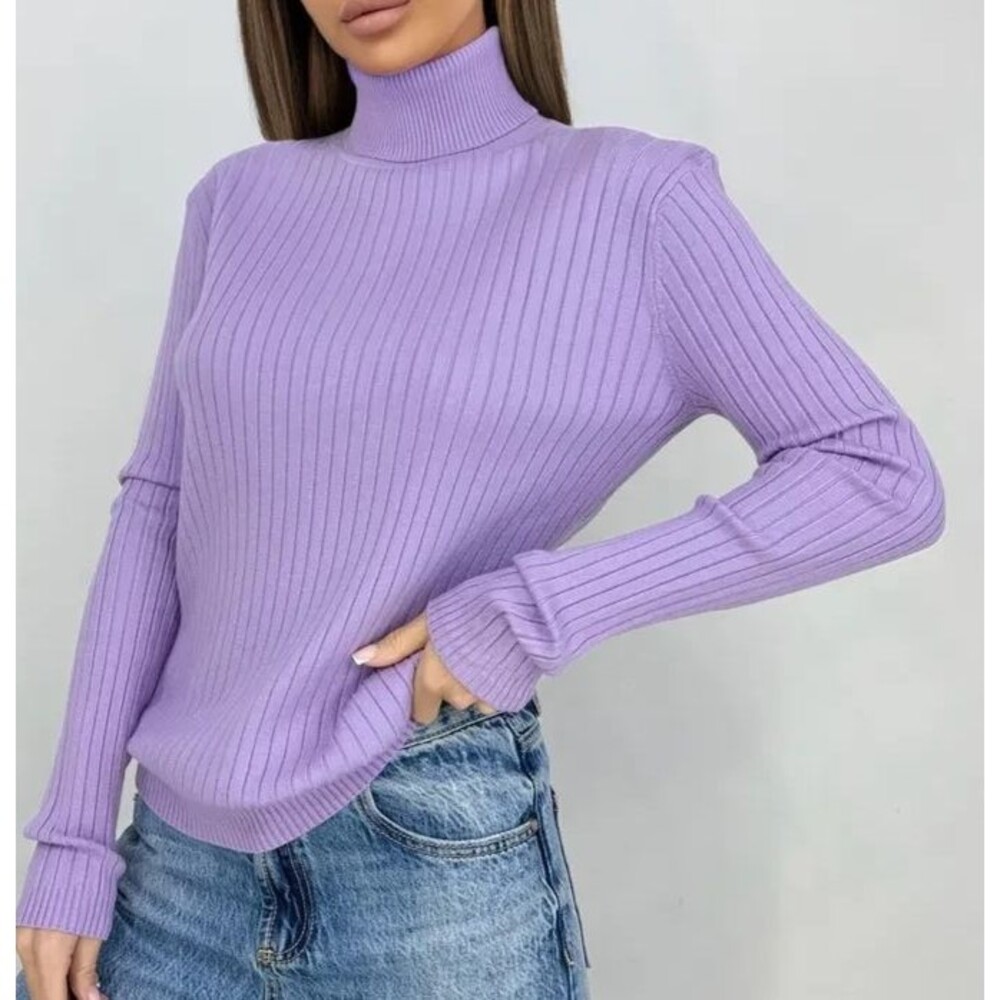 Womens S/M Purple Ribbed Cashmere Blend Turtleneck Sweater Pullover Casual  Cozy